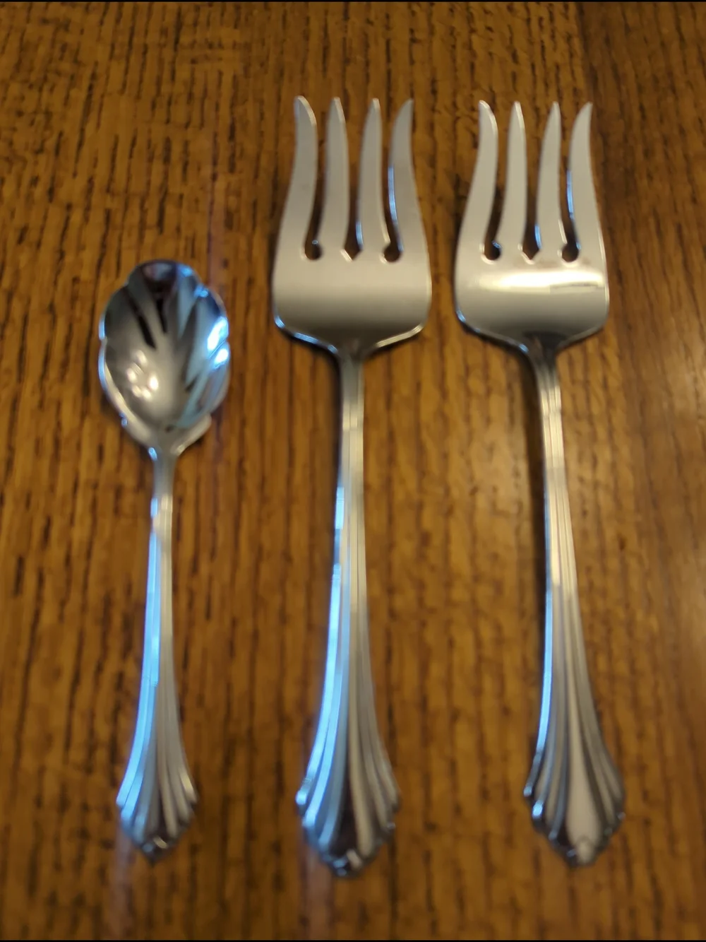 Oneida Bancroft  Stainless- 2 - Medium Cold Meat Forks & Sugar Shell Spoon